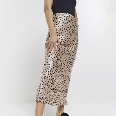 Beige animal print maxi skirt River Island