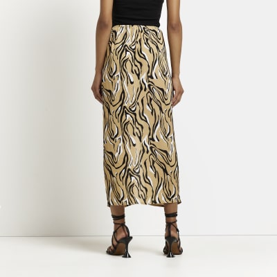 Beige Animal Print Midi Skirt | River Island