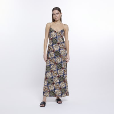 Beige animal print smock maxi dress