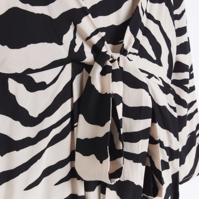 Beige animal print swing midi dress