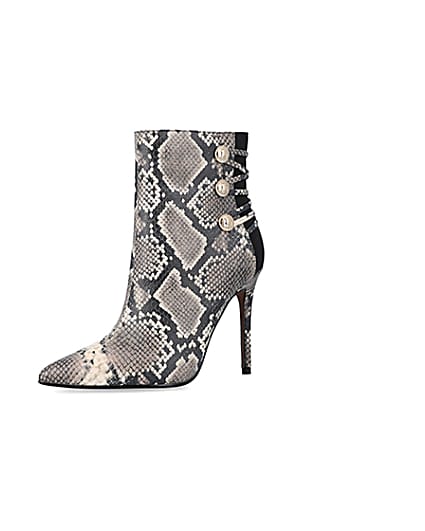 360 degree animation of product Beige animal print tie up heeled boots frame-1
