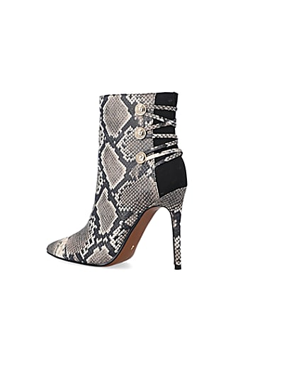 360 degree animation of product Beige animal print tie up heeled boots frame-5
