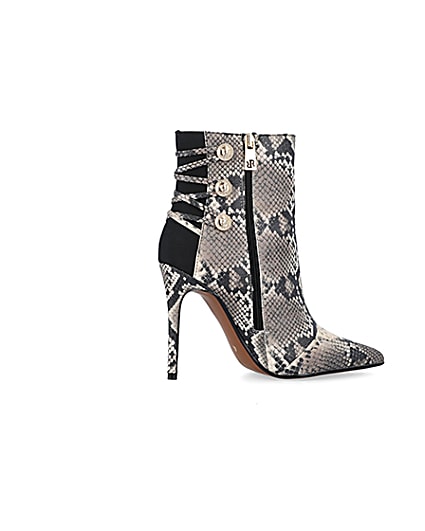 360 degree animation of product Beige animal print tie up heeled boots frame-14