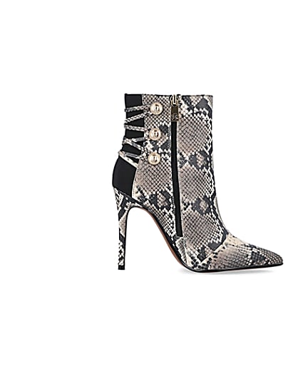 360 degree animation of product Beige animal print tie up heeled boots frame-15