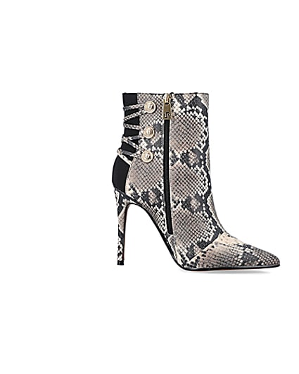 360 degree animation of product Beige animal print tie up heeled boots frame-16