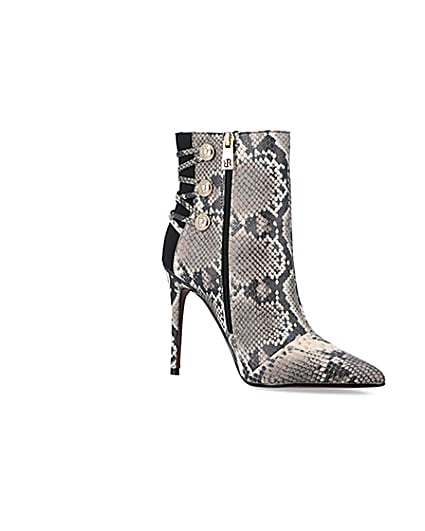 360 degree animation of product Beige animal print tie up heeled boots frame-17