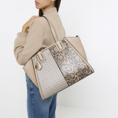 Beige ri monogram discount winged tote bag