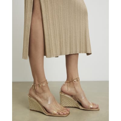 Beige Anklet Perspex Wedges