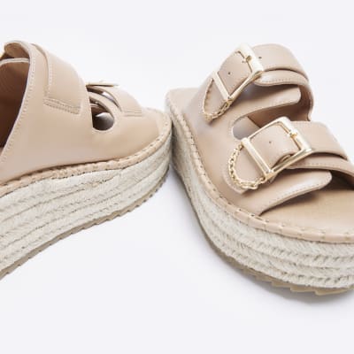 Beige backless wedge espadrilles