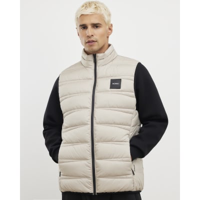 Beige Badged Lightweight Puffer Gilet
