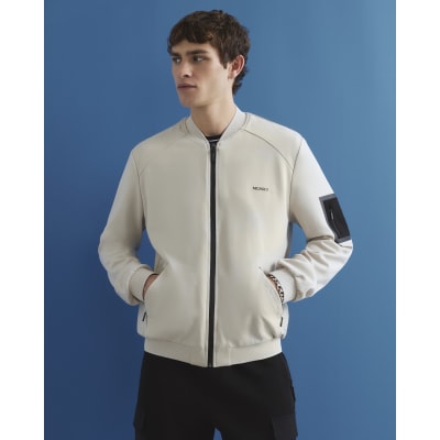 Beige Badged Premium Bomber Jacket