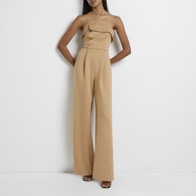 Beige bandeau jumpsuit River Island
