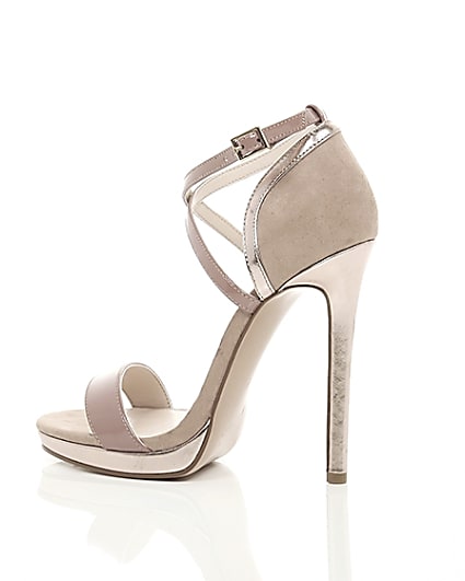 360 degree animation of product Beige barely there platform sandals frame-20