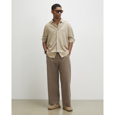 Beige Barrel Fit Trousers