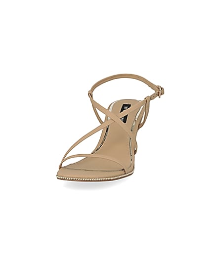 360 degree animation of product Beige beaded strappy low heel sandals frame-22