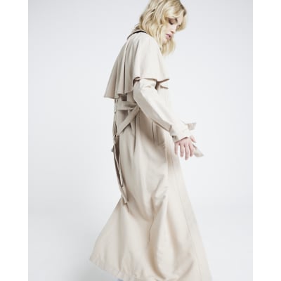 Beige belted longline cape trench coat River Island