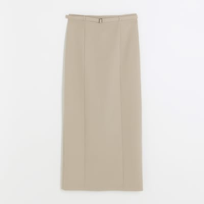 Beige belted maxi skirt | River Island