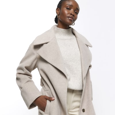 Beige wrap clearance coat womens