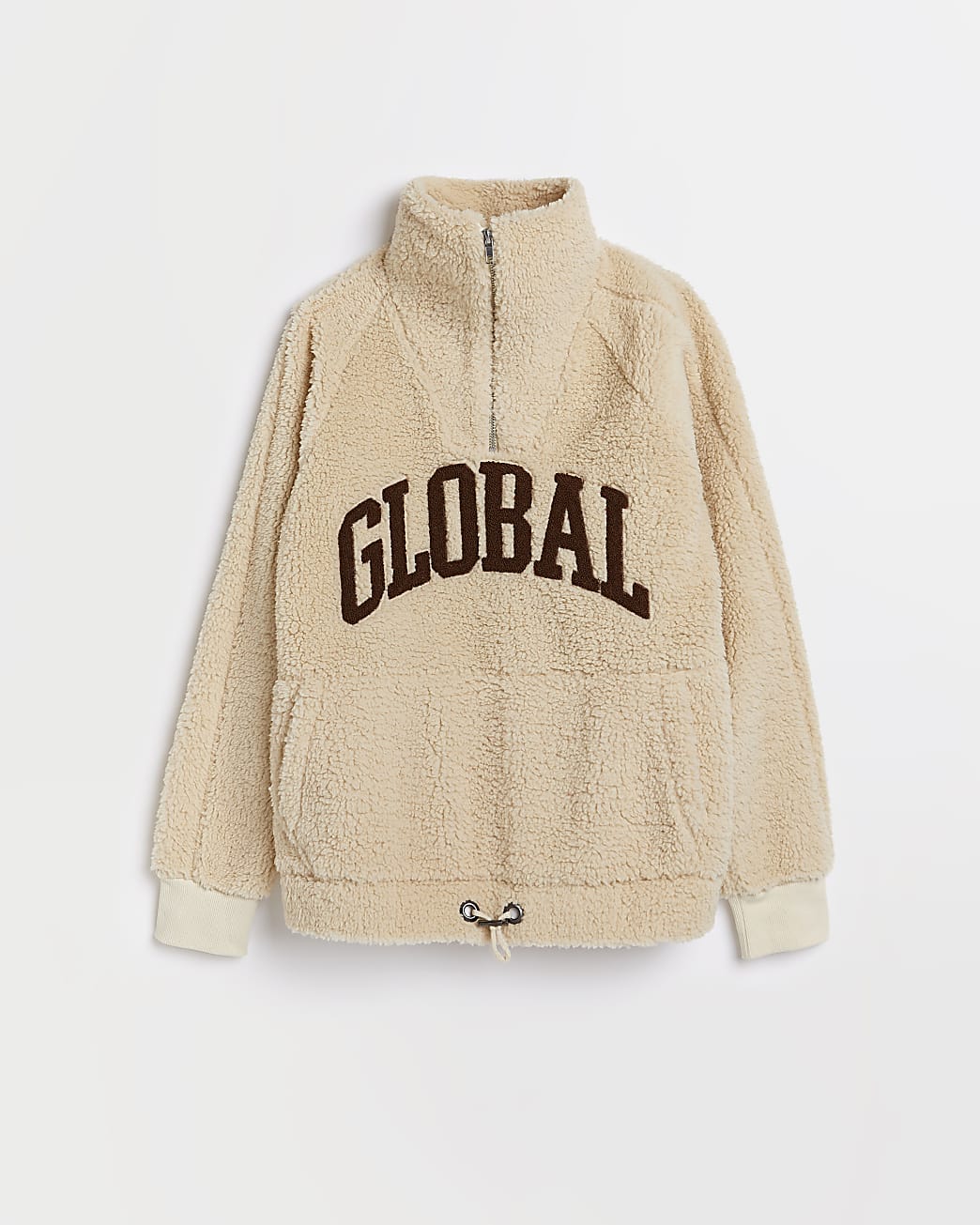 Beige borg 'Global' zip sweatshirt