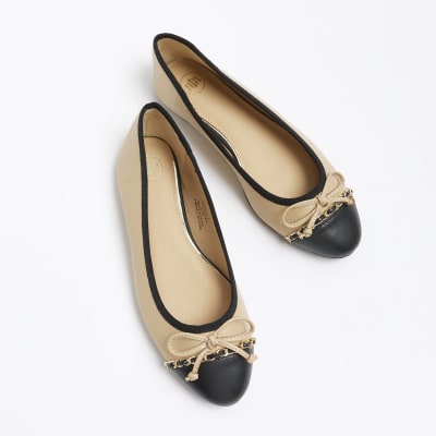 Beige bow ballet shoes River Island