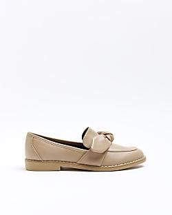 Beige bow detail loafers
