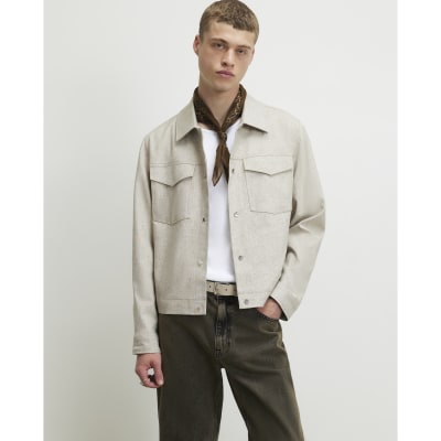 Beige Boxy Linen Blend Western Jacket