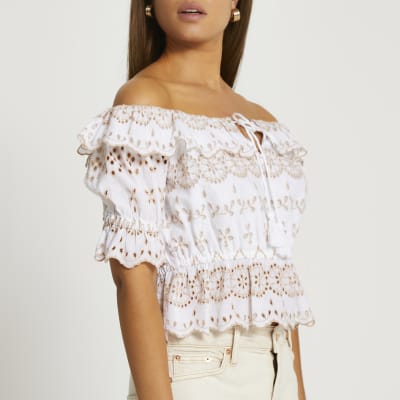 beige bardot top