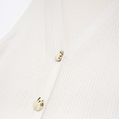 Beige Button Bodycon Midi Dress River Island