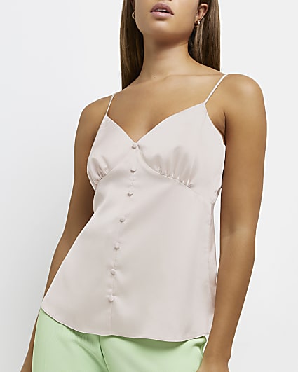 Beige button front cami top