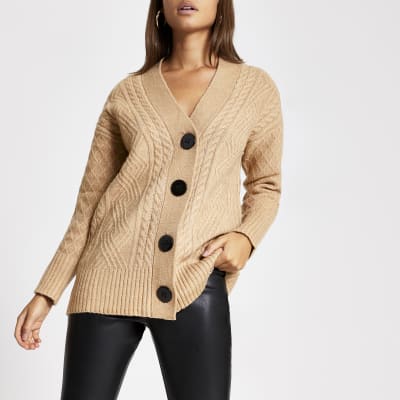 Cardigan beige en maille torsadée avec boutons oversize | River Island