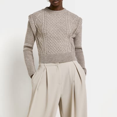 Beige cable knit jumper River Island