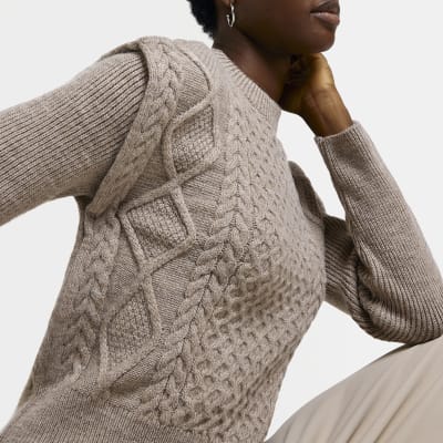 Beige cable knit jumper | River Island