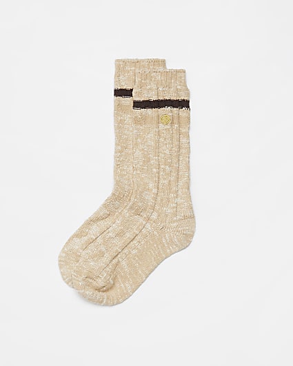 Beige cable knit tube socks