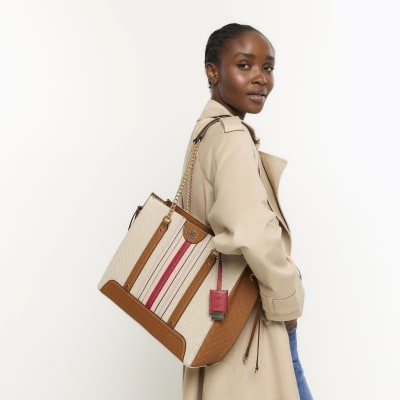 Beige canvas chain shopper bag | River Island