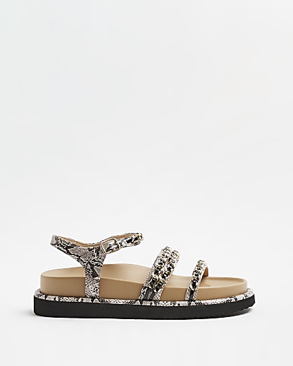 Beige chain detail chunky sandals
