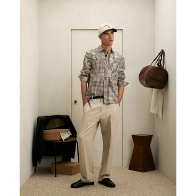 Beige Check Long Sleeve Shirt