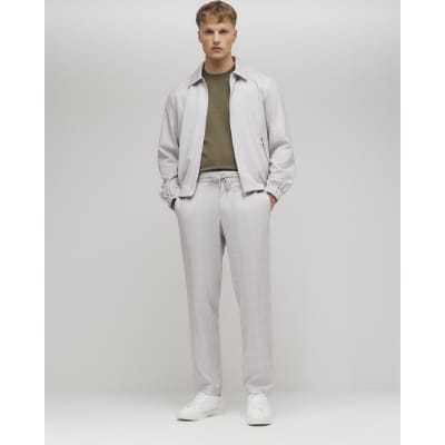 Beige Check Slim Elasticated Smart Joggers