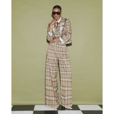 Beige Checked Pocket Detail Jacket