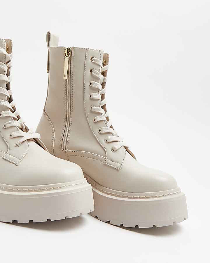 Beige chunky ankle boots | River Island