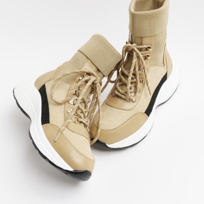 Beige chunky high top trainers
