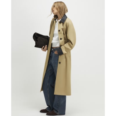 Beige Cocoon Sleeve Collar Trench Coat