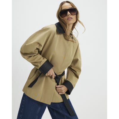 Beige Cocoon Sleeve Short Trench Coat