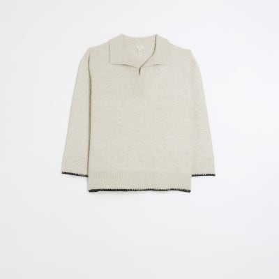 Beige collared cosy jumper River Island