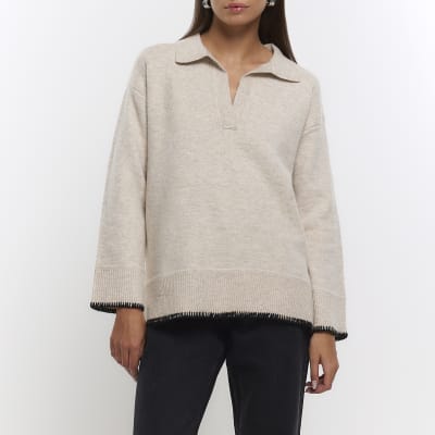 Beige collared cosy jumper River Island