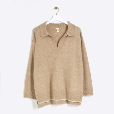 Beige collared cosy jumper River Island