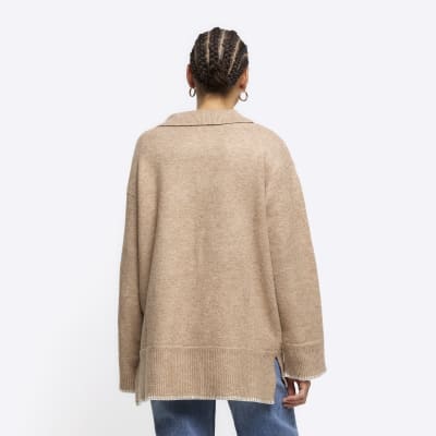 Beige collared cosy jumper | River Island