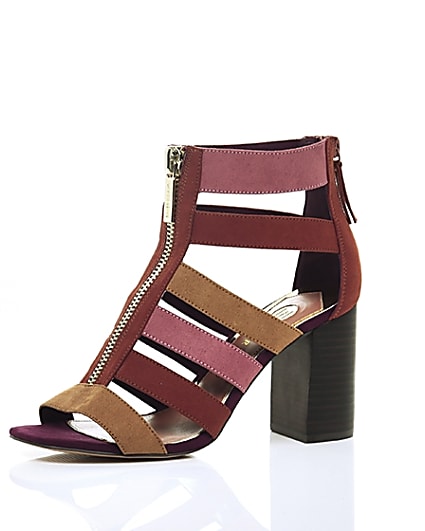360 degree animation of product Beige colour block caged block heel frame-23