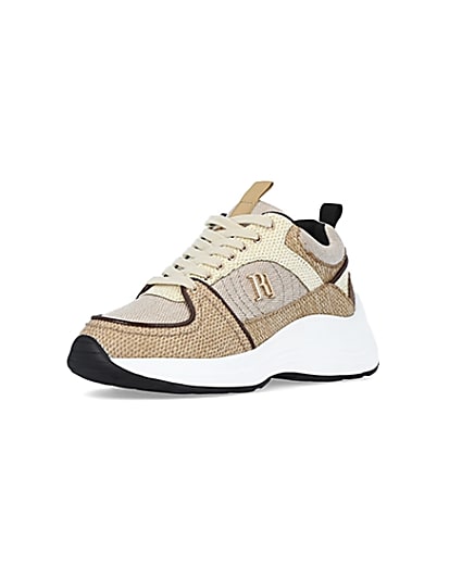 360 degree animation of product Beige colour block chunky trainers frame-0