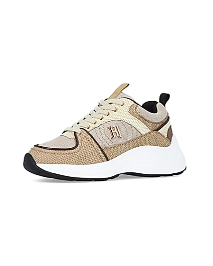 360 degree animation of product Beige colour block chunky trainers frame-1