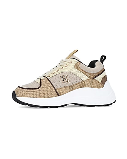360 degree animation of product Beige colour block chunky trainers frame-2